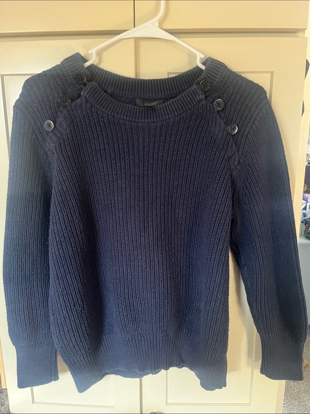 J. Crew navy blue chunky knit button shoulder sweater